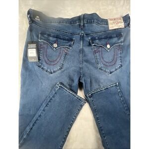 True Religion World Tour Jean Men 42x32 Geno Big Flap Relaxed  Denim Red  Stich